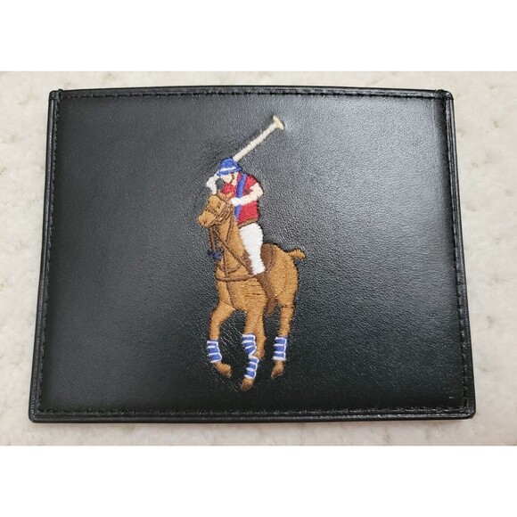 NWT Polo Ralph Lauren Embroidered Big Pony Leather Card Case Black in Gift box - Picture 2 of 3